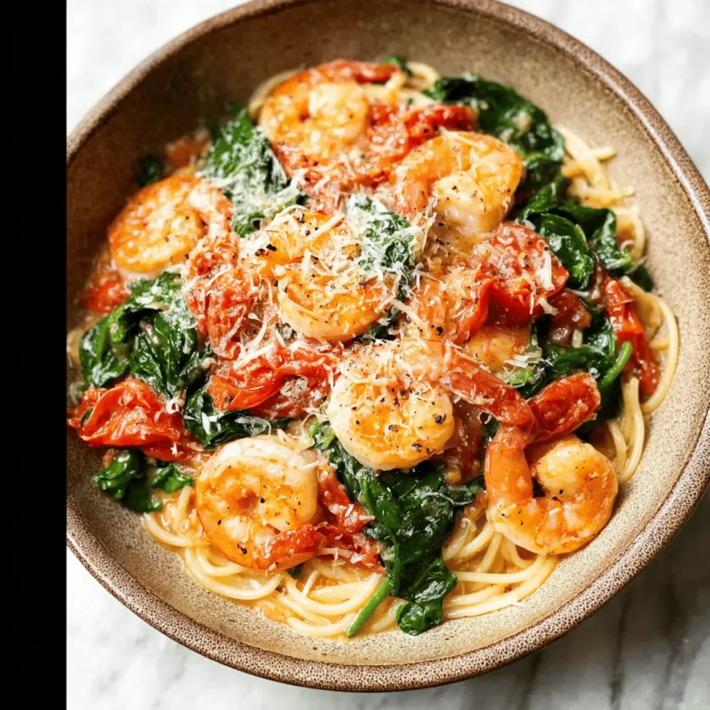 Tomato Spinach Shrimp Pasta