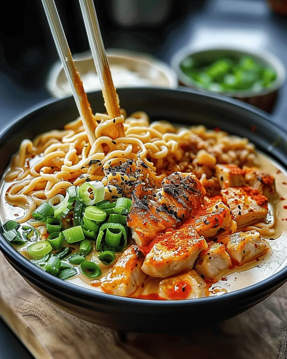 Fiery Chicken Ramen w/ Creamy Garlic Sauce