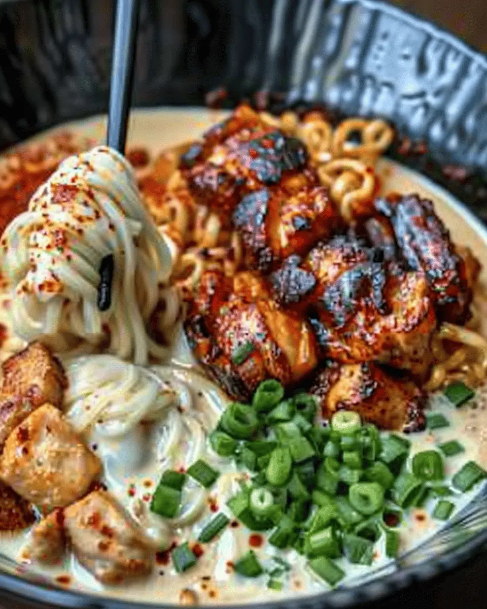 Fiery Chicken Ramen With Creamy Garlic Sauce