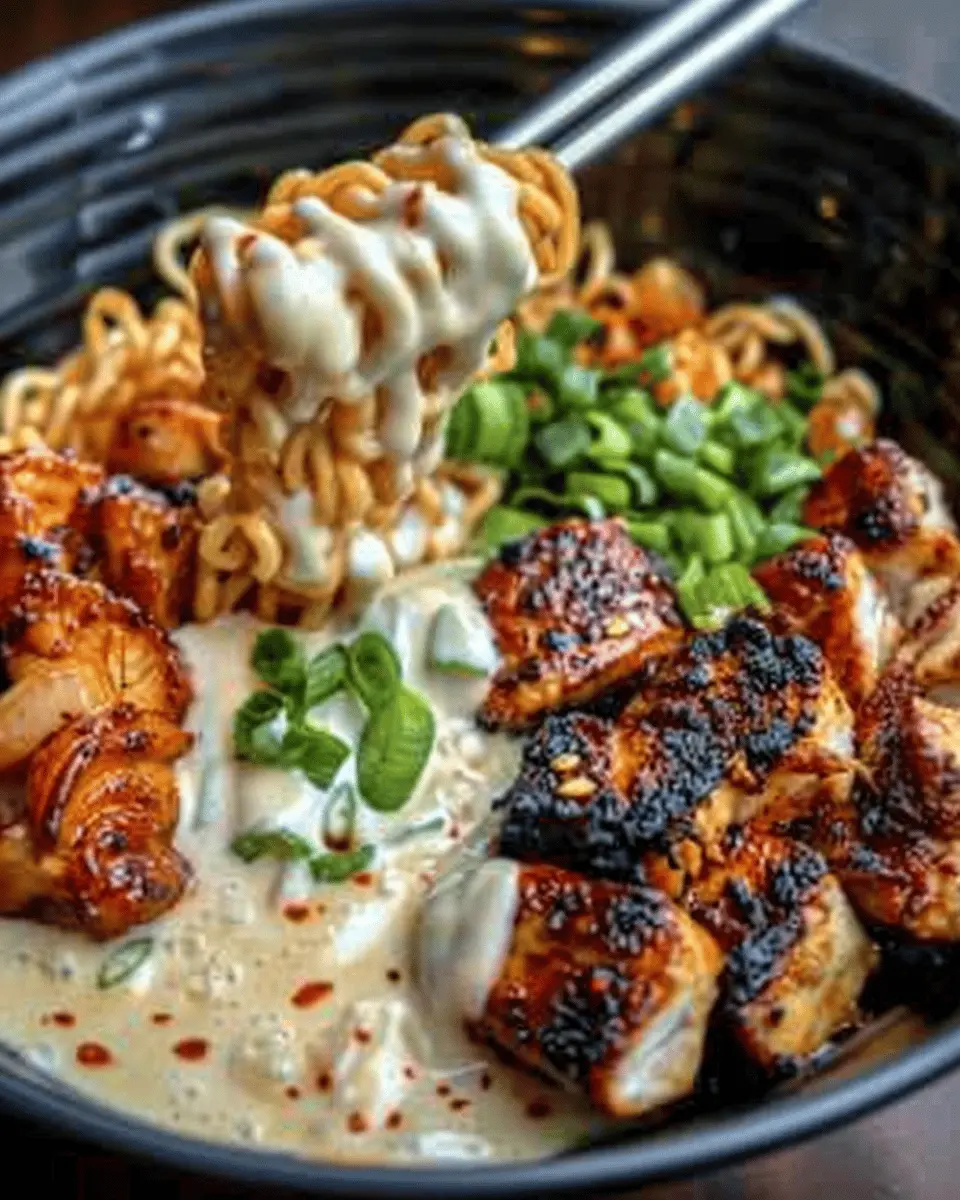 Fiery Chicken Ramen With Creamy Garlic Sauce