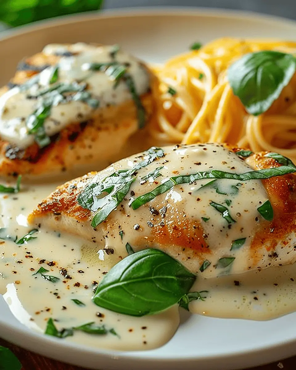 Mozzarella Chicken in Basil Cream Sauce