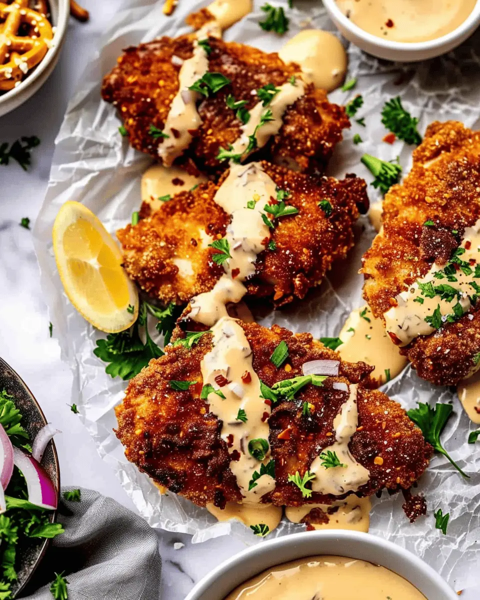 Pretzel Crusted Chicken with Cheddar Mustard Sauce