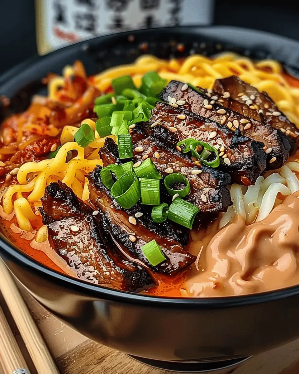 Spicy Korean Ramen with Grilled Beef Creamy Sauce