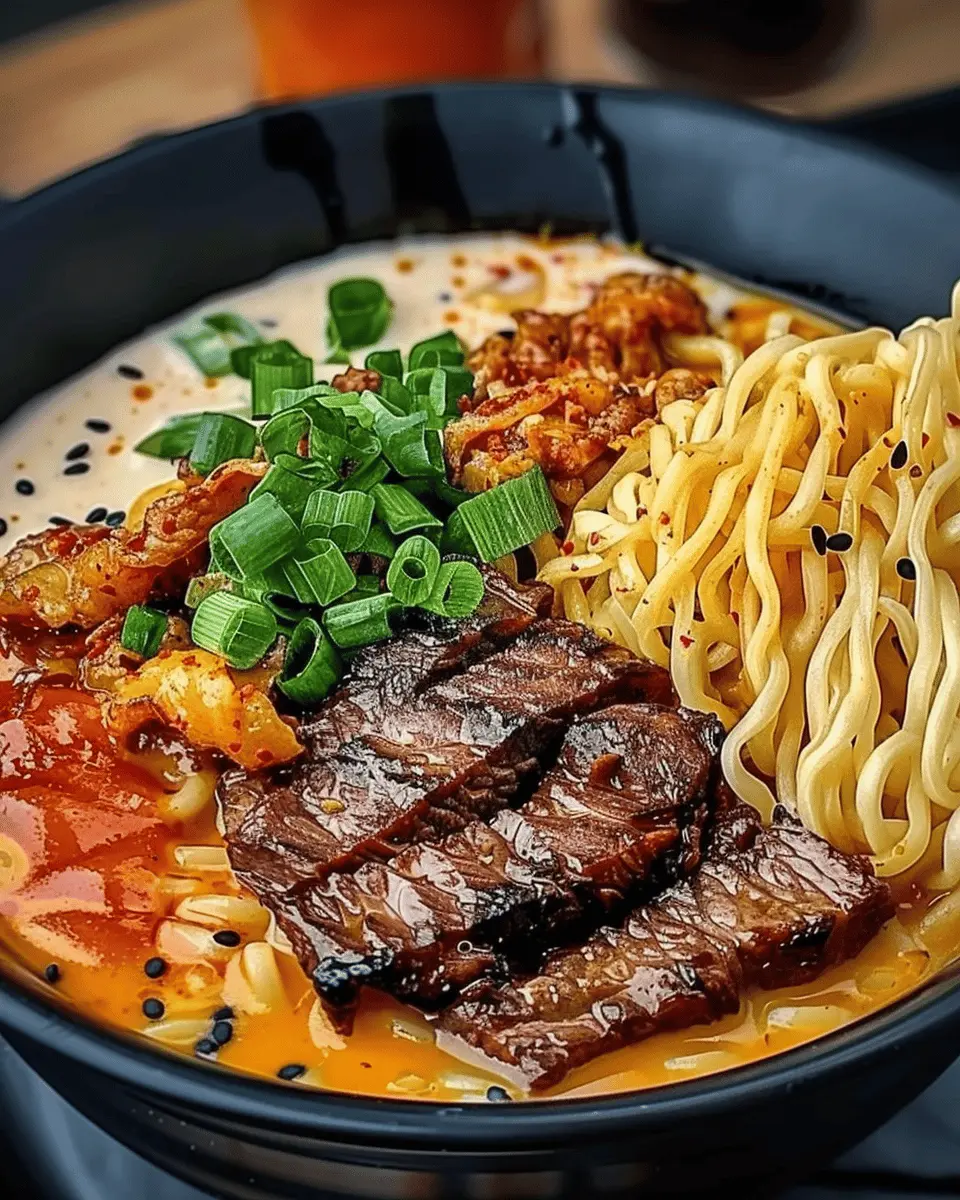 Spicy Korean Ramen with Grilled Beef Creamy Sauce