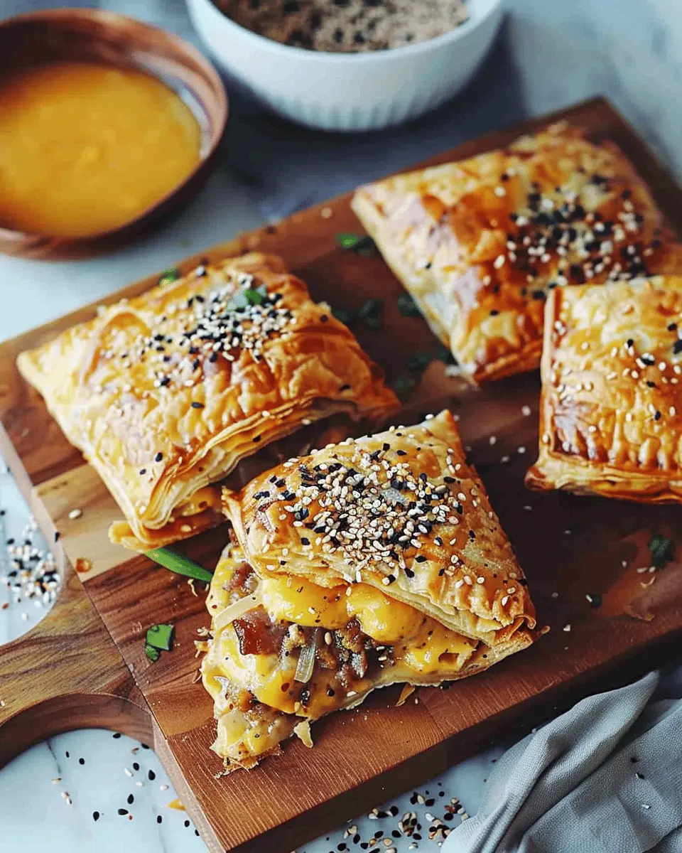 Savory Breakfast Pop Tarts with Cheesy Eggs, Sausage, Onions and Everything Seed Puff Pastry