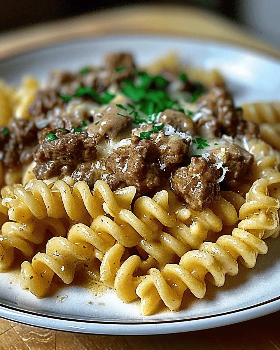 Creamy Beef and Rotini in Garlic Parmesan Sauce