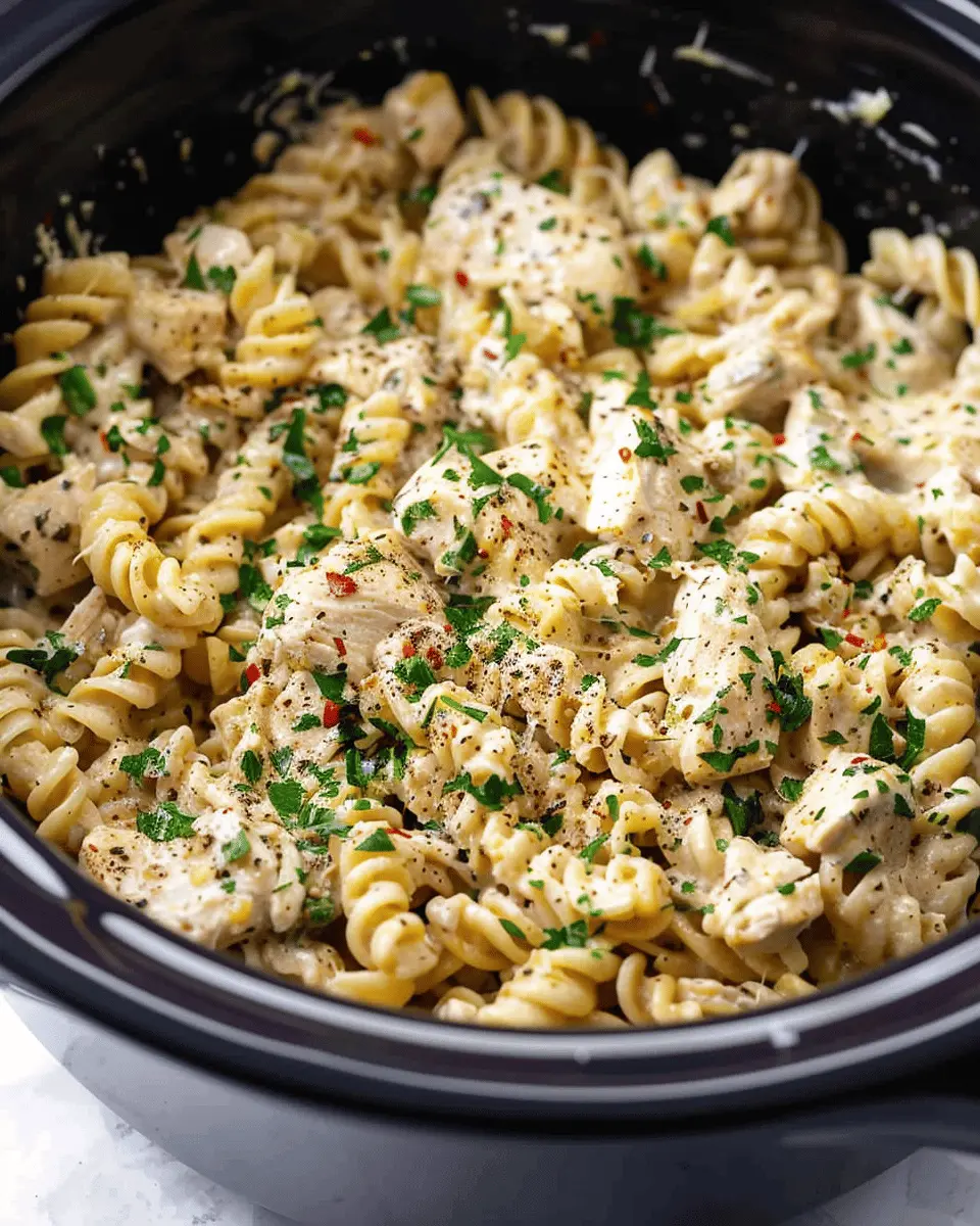 Crockpot Parmesan Garlic Chicken Pasta