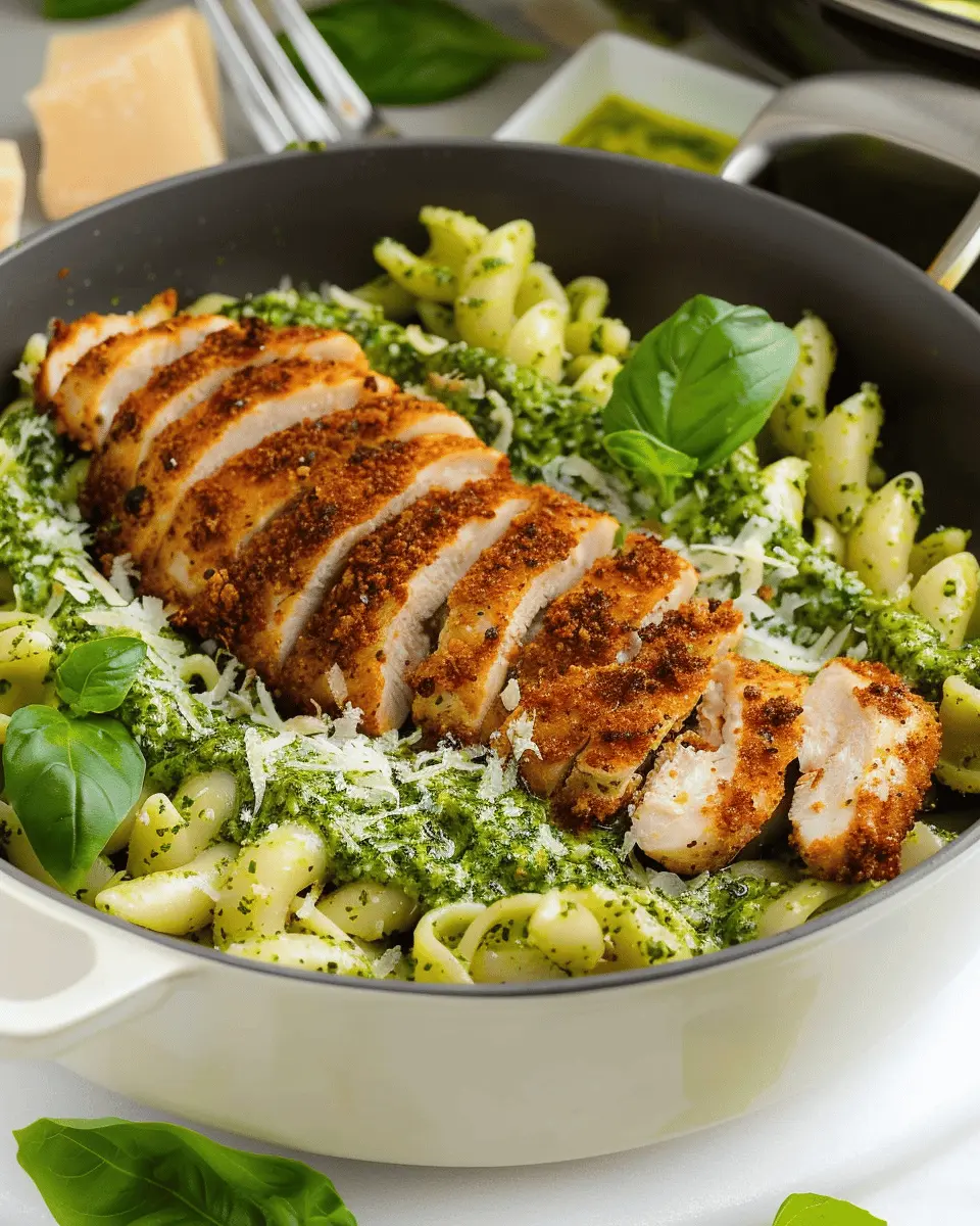 Pesto Pasta with Crispy Parmesan Chicken: A Quick, Indulgent Delight