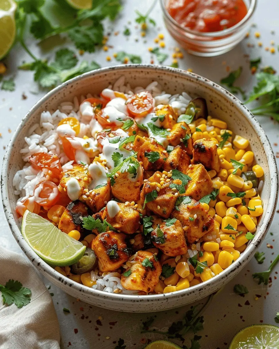 Easy Cheap Dinner Ideas: Juicy Street Corn Chicken Rice Bowl