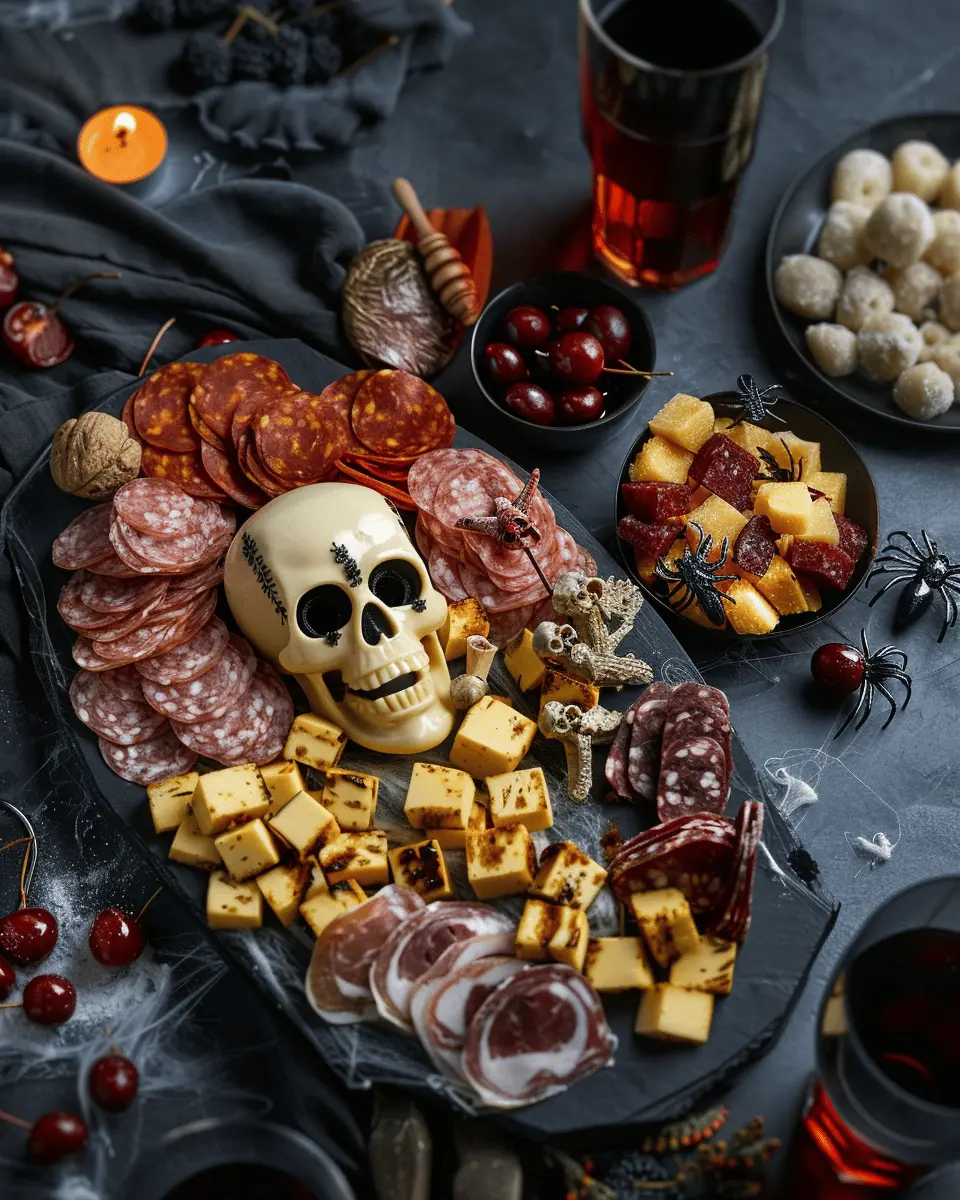 Easy Halloween food ideas: Spooky Skull Charcuterie Bite Board Fun