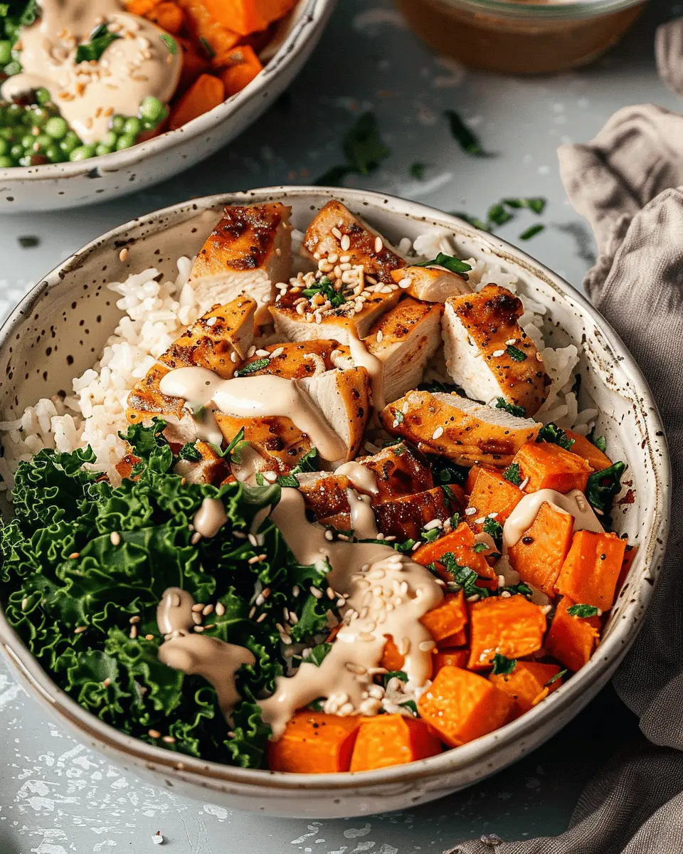 Easy Healthy Dinner Recipes: Roasted Sweet Potato, Chicken, Kale, and Rice Bowls for Two Delightfully Simple