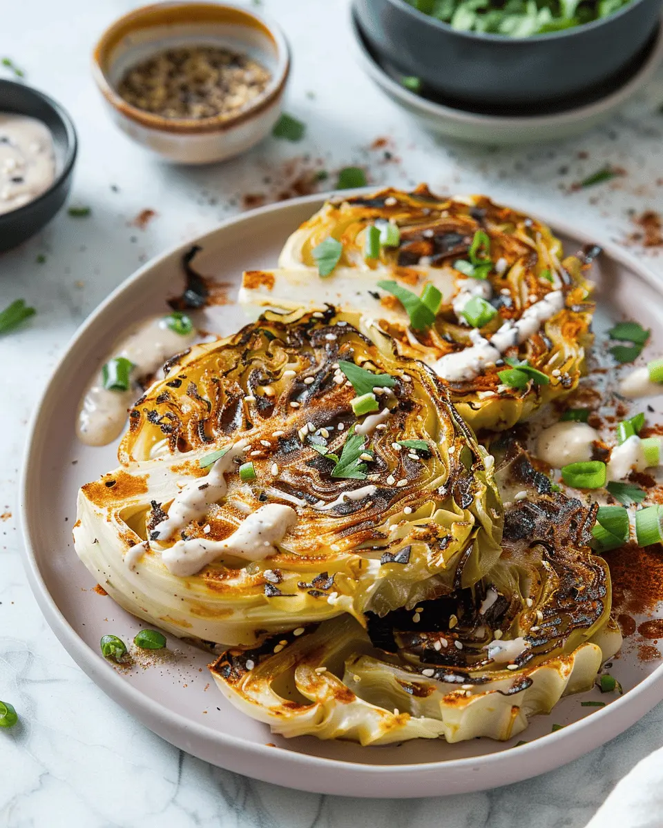 Easy Side Dishes: Spicy Air Fryer Cabbage Steaks with Tahini Magic