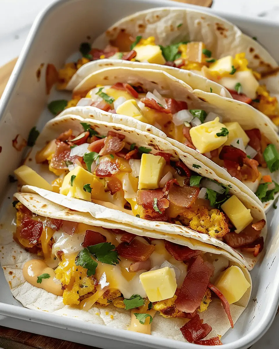 Breakfast ideas for Tasty Baked Breakfast Tacos with Turkey Bacon