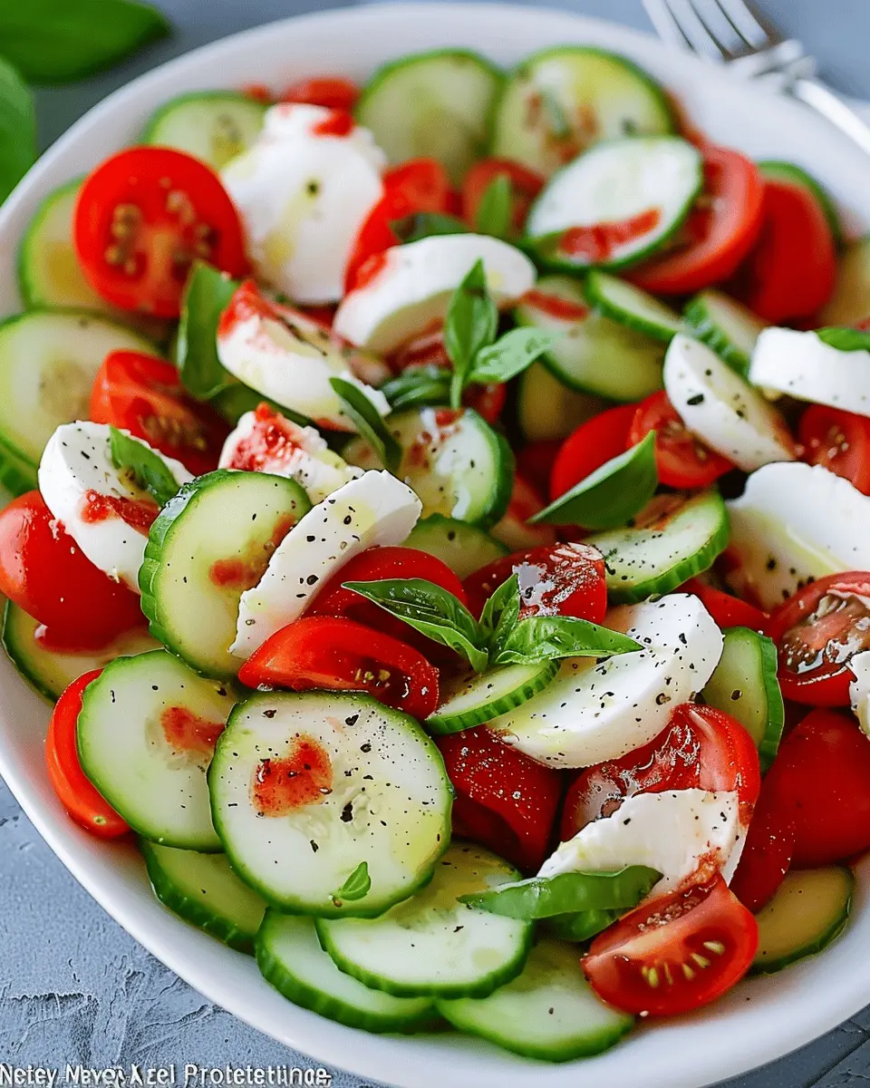 Delicious Salad Recipes Ideas: Refreshing Cucumber Caprese Salad with Turkey Bacon