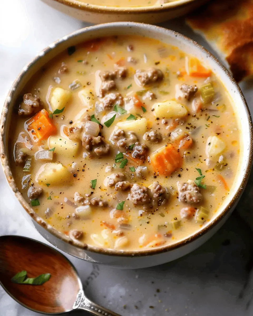 easy soup recipes: Indulgent Cheeseburger Soup with Turkey Bacon