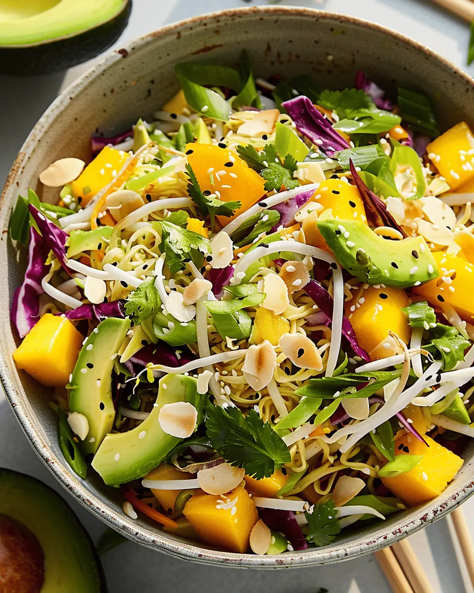 Delicious Salad Recipes Ideas: Quick & Easy Asian Mango Avocado Ramen Noodle Salad