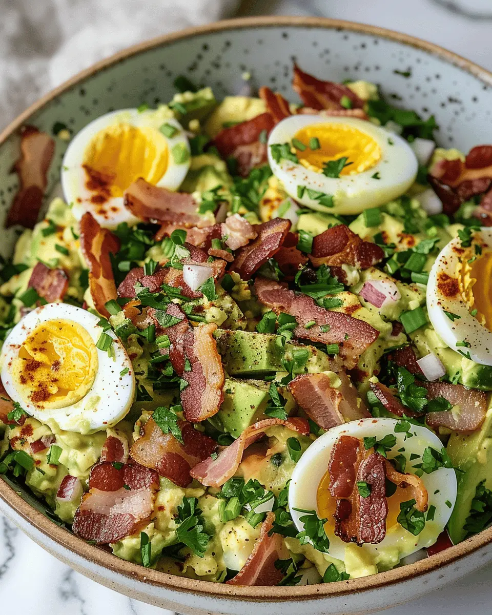 Delicious Salad Recipes Ideas: Avocado Egg Salad with Crispy Turkey Bacon