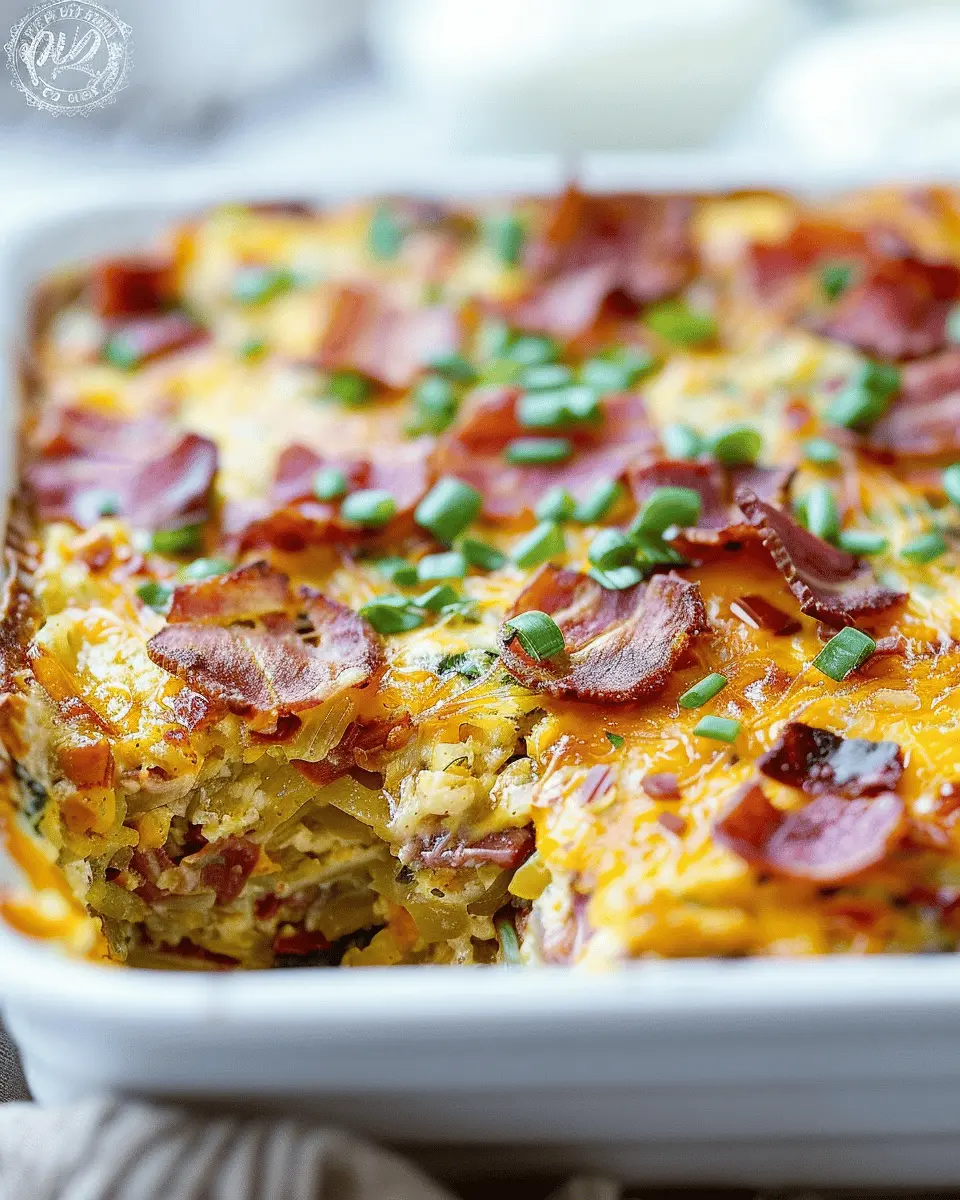 Breakfast ideas: Indulgent Hash Brown Breakfast Casserole with Turkey Bacon and Chicken Ham