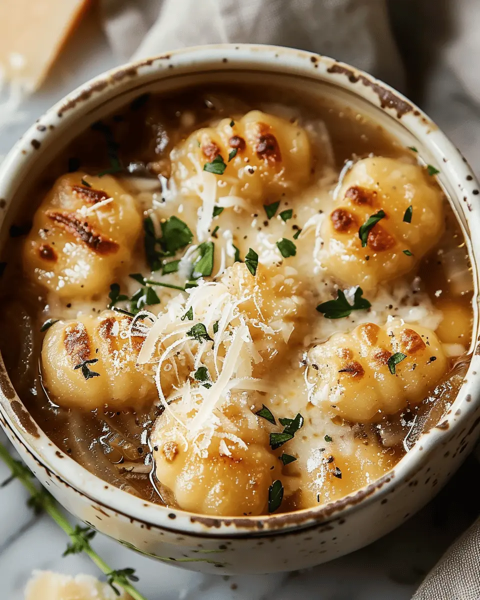 Easy Soup Recipes: Cozy French Onion Gnocchi Soup with Turkey Bacon