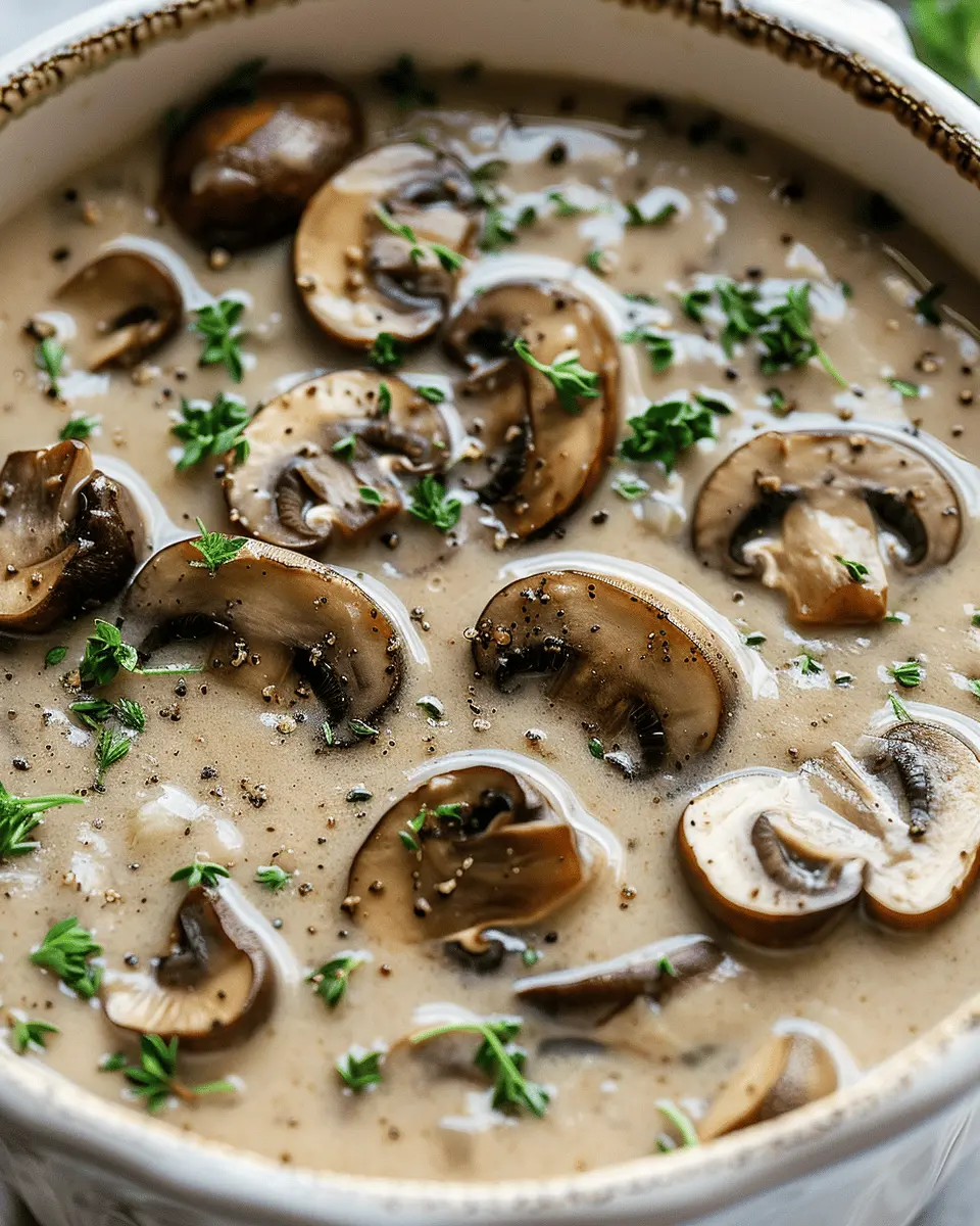 easy soup recipes: Comforting Crockpot Mushroom Soup with Turkey Bacon