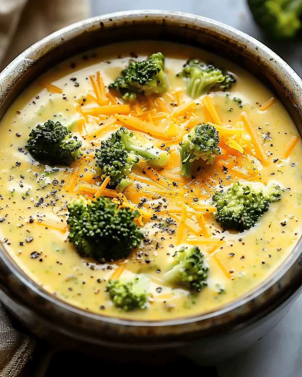 easy soup recipes: Cozy Crockpot Broccoli Cheese Soup with Turkey Bacon