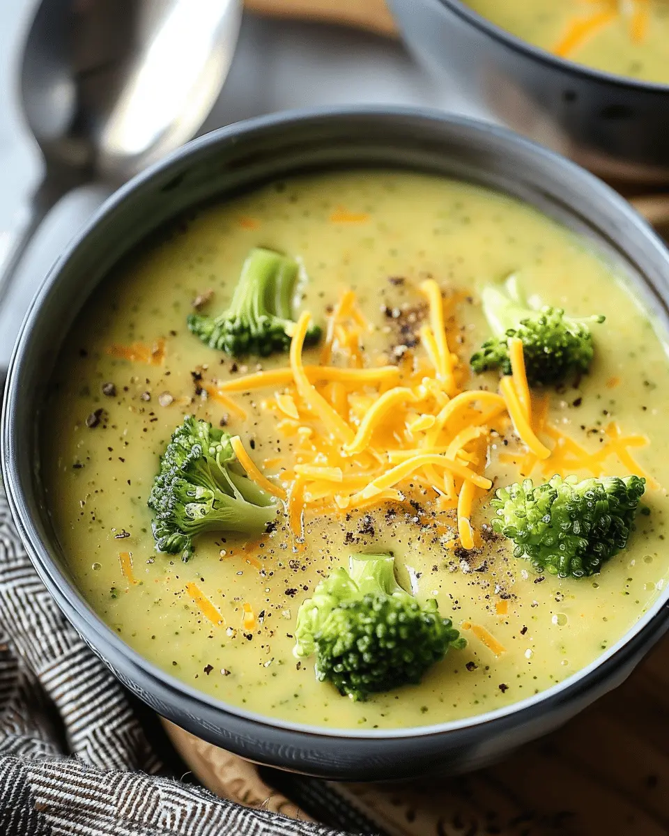 easy soup recipes: Creamy Broccoli Cheddar Soup with Turkey Bacon