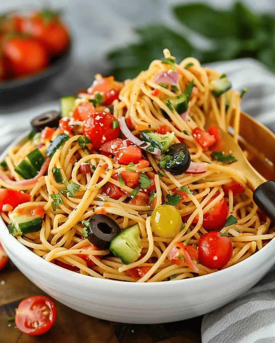 Delicious Salad Recipes Ideas: Indulgent Spaghetti Salad with Italian Dressing