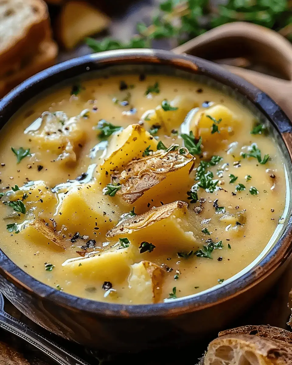 Easy Soup Recipes: Indulgent Hearty Cheddar Garlic Herb Potato Soup with Turkey Bacon