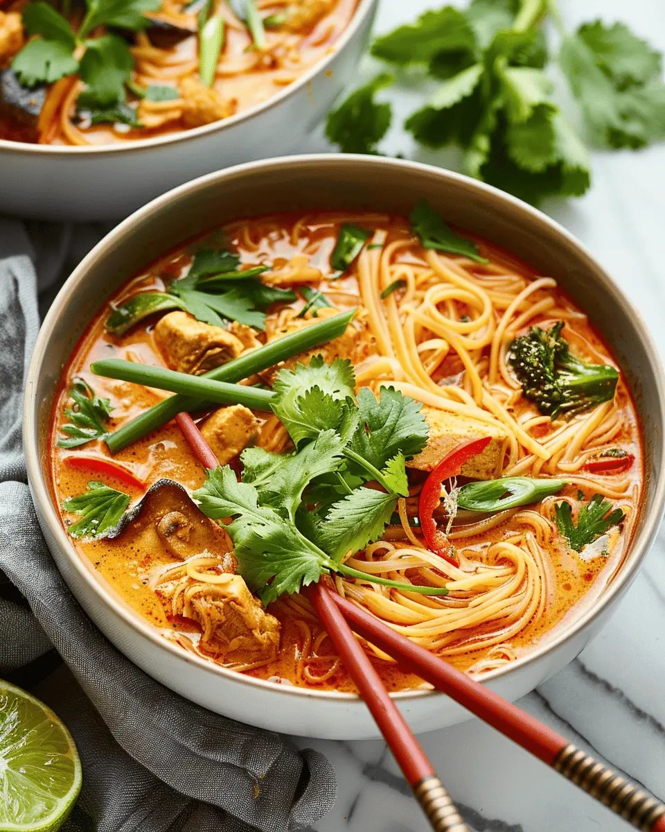 Easy Soup Recipes: Comforting Thai Red Curry Noodle Soup with Turkey Bacon