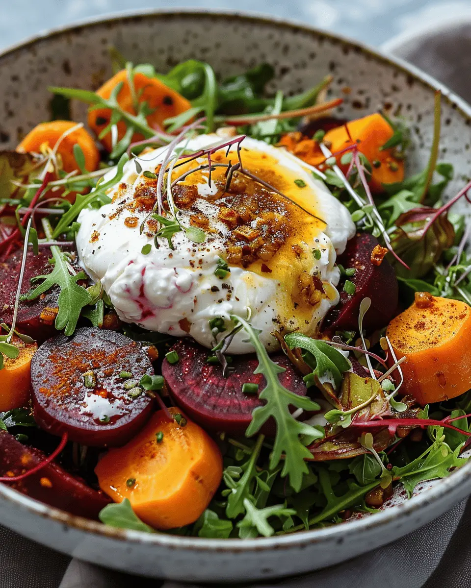 Delicious Salad Recipes Ideas: Indulgent Roasted Beet and Carrot Salad with Burrata