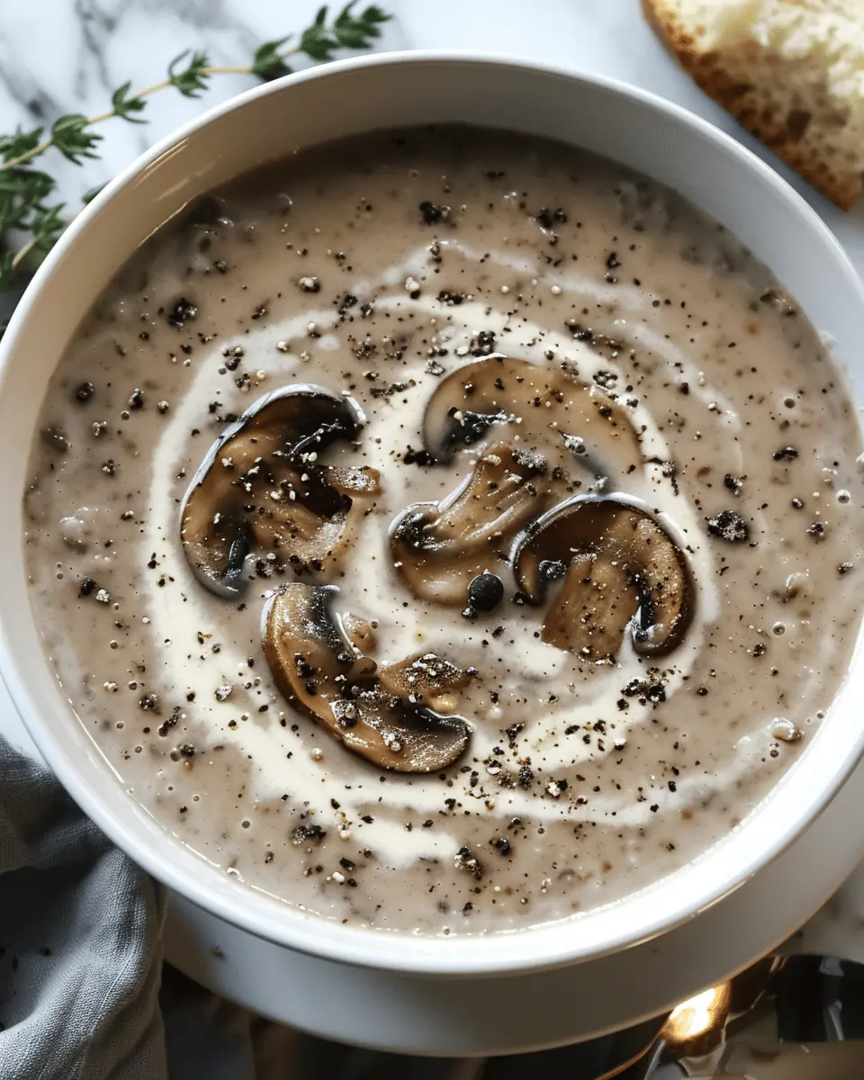 easy soup recipes: Indulgent Creamy Mushroom Soup with Turkey Bacon