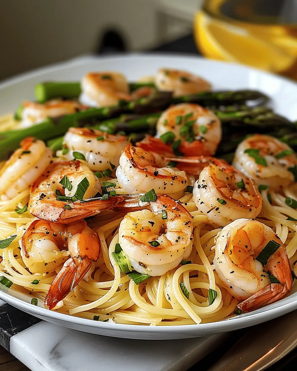 Asparagus Shrimp Angel Hair Pasta: A Quick Delight with Turkey Bacon