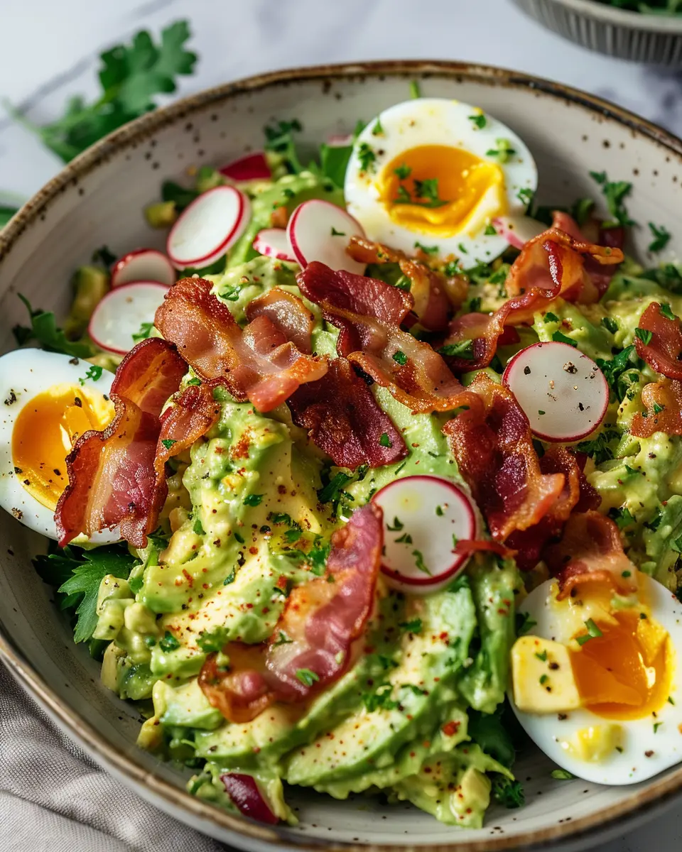 Delicious Salad Recipes Ideas: Avocado Egg Salad with Crispy Turkey Bacon