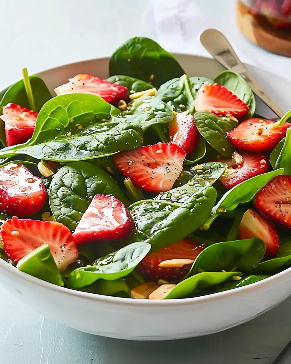 Delicious Salad Recipes Ideas: Easy Strawberry Spinach Salad with Turkey Bacon