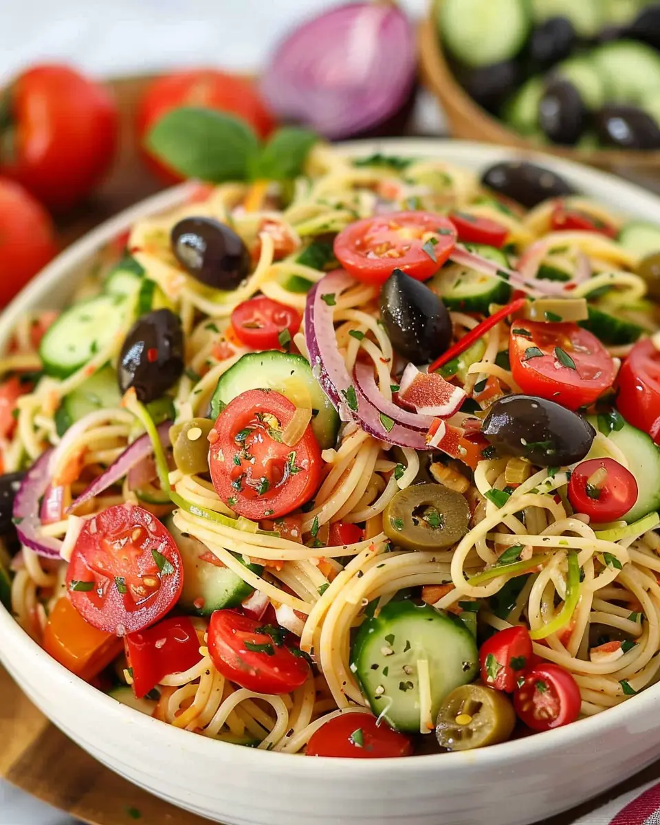 Delicious Salad Recipes Ideas: Easy Spaghetti Salad with Italian Dressing