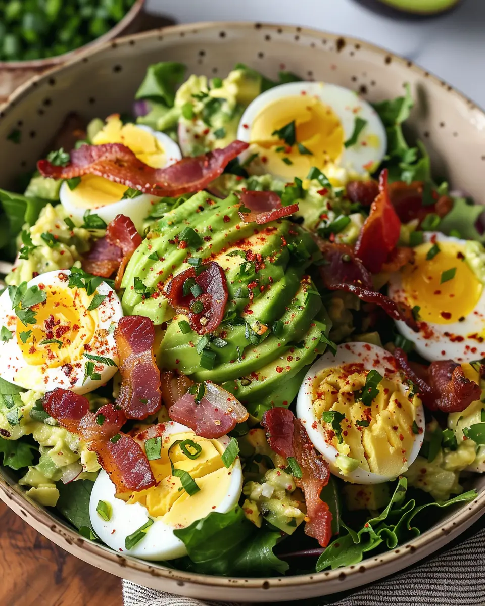 Delicious Salad Recipes Ideas: Avocado Egg Salad with Crispy Turkey Bacon