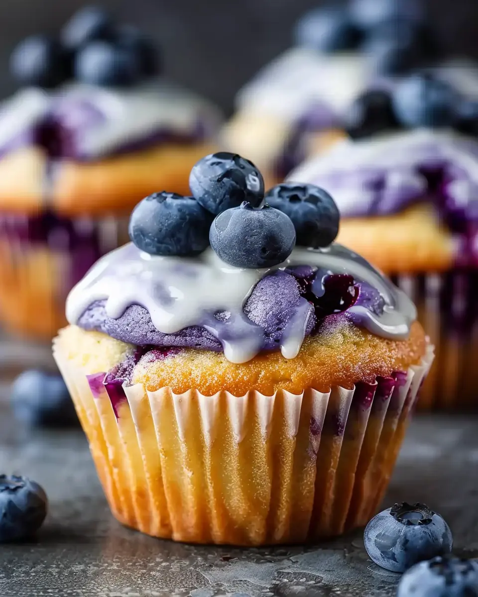 Fluffy Blueberry Muffin Style Cupcakes with Sweet Glaze Delight
