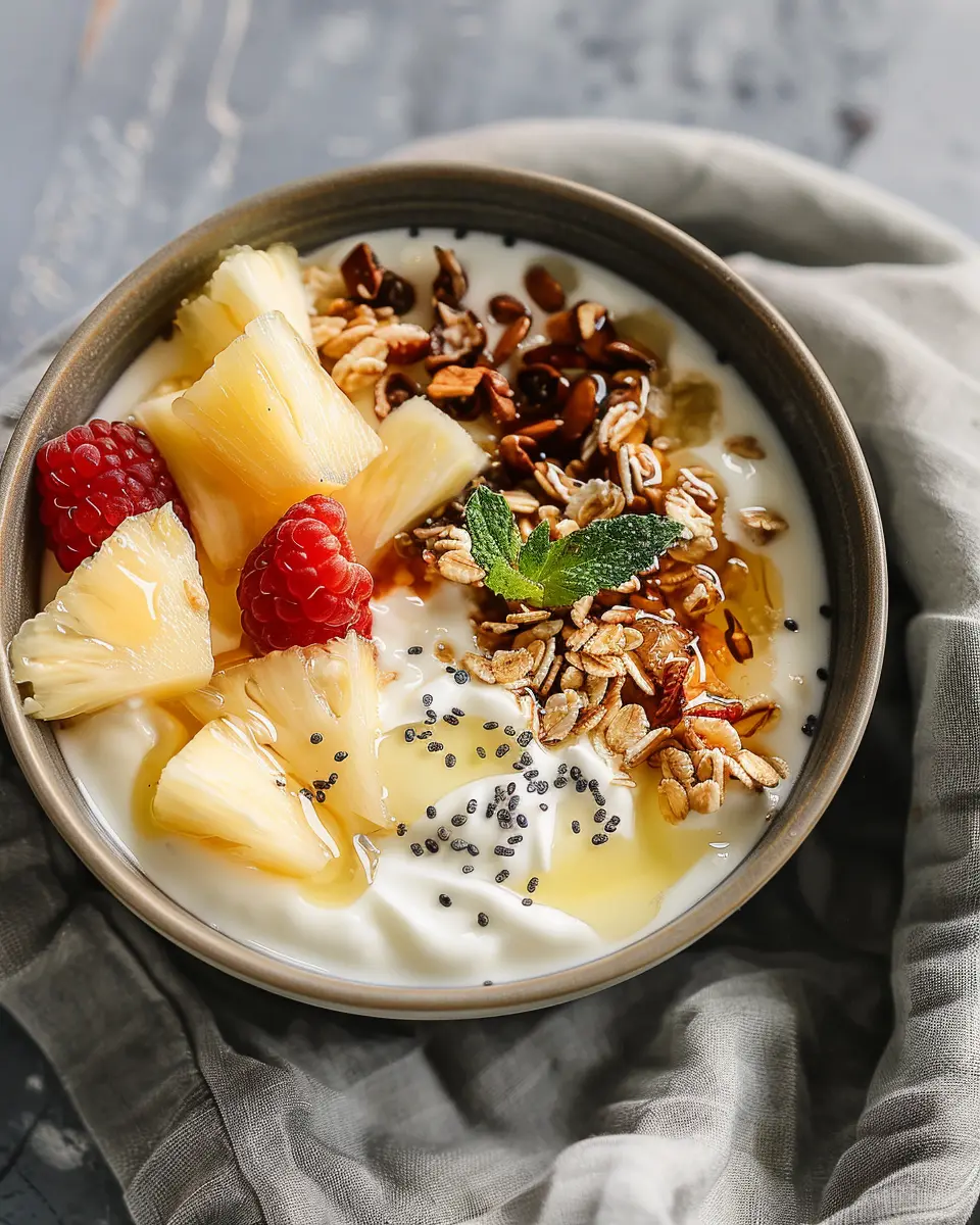 Breakfast Bowl Recipes: Delightful Pineapple Yogurt Bowl with Turkey Bacon