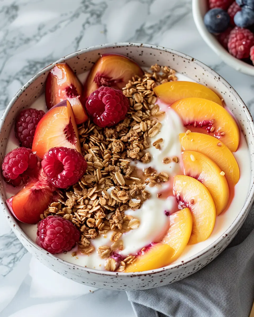 Breakfast Bowl Recipes: Indulgent Peach Melba Yogurt Bowl Delight