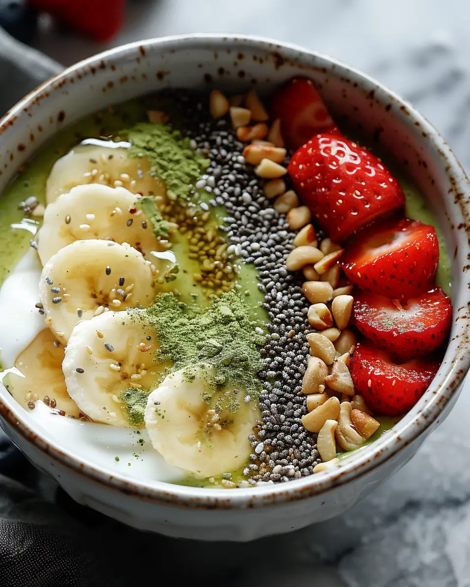 breakfast bowl recipes: Easy Matcha Yogurt Bowl with Turkey Bacon