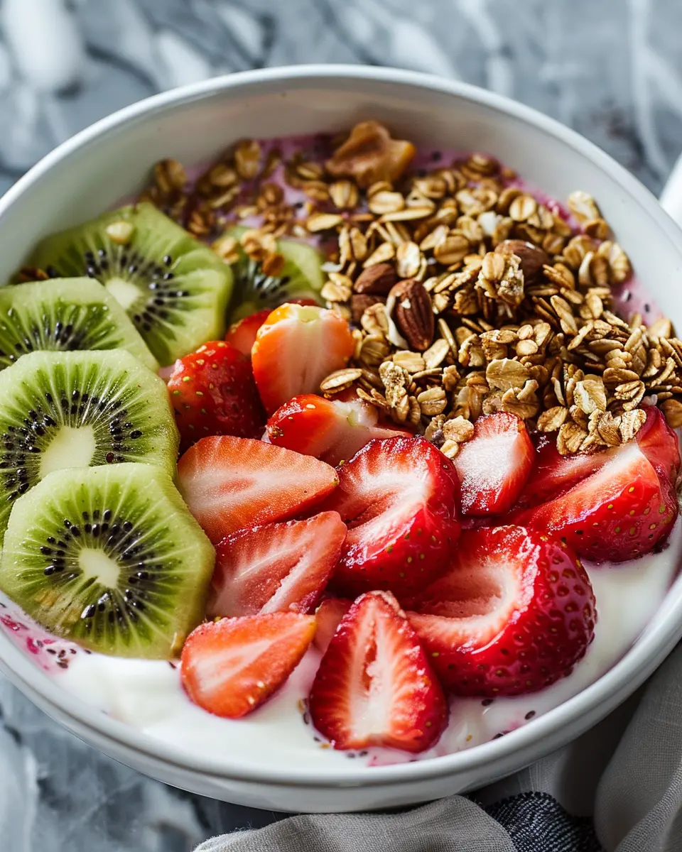 breakfast bowl recipes: Easy Strawberry Kiwi Yogurt Bowl Delight