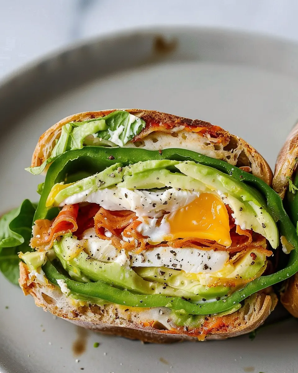 breakfast bowl recipes: Easy Bell Pepper Sandwich with Turkey Bacon